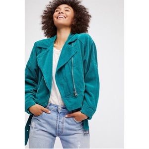 Free People Corduroy Teal Moto Jacket